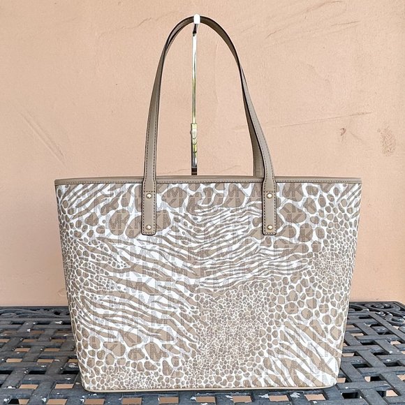 Michael Kors Carter Large Open Tote Shoulder Bag MK Zebra Print Camel Multi - Picture 2 of 13